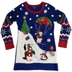United States Sweaters Holiday S Small Tacky Ugly Christmas Sweater Penguin Bell
